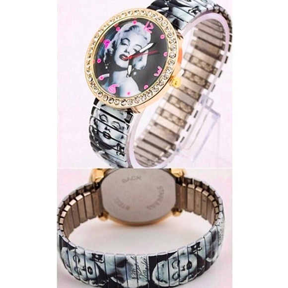 Rhinestone Marilyn Monroe Print Elastic Watch NWT - Picture 3 of 8